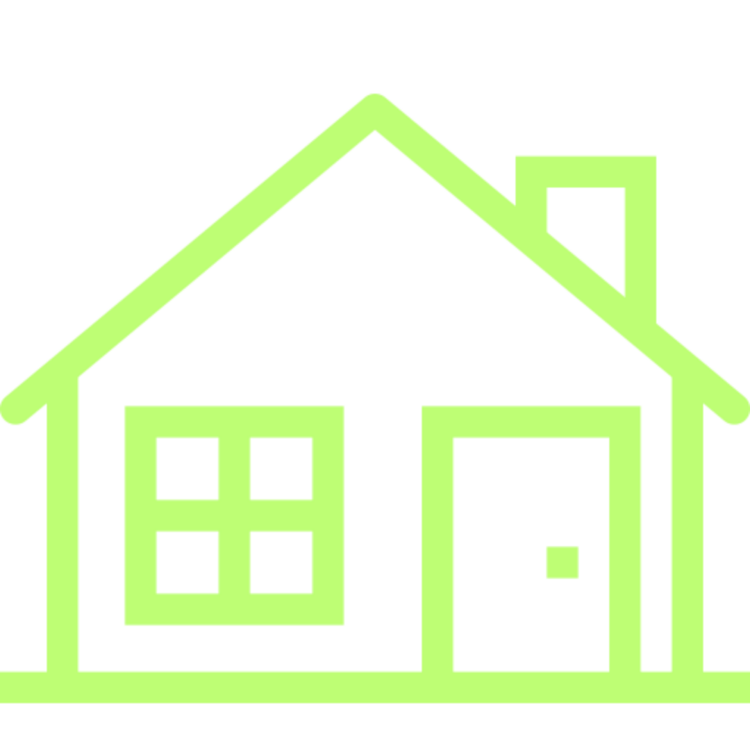 Simple green house icon on black background.