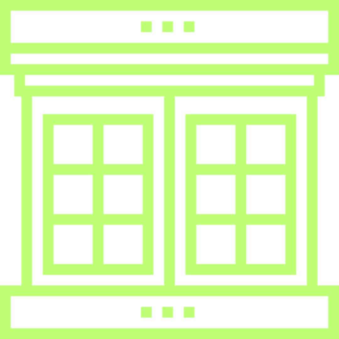 Abstract geometric window design in green.