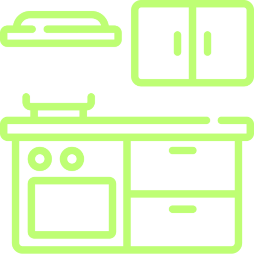 Green kitchen icon on black background.