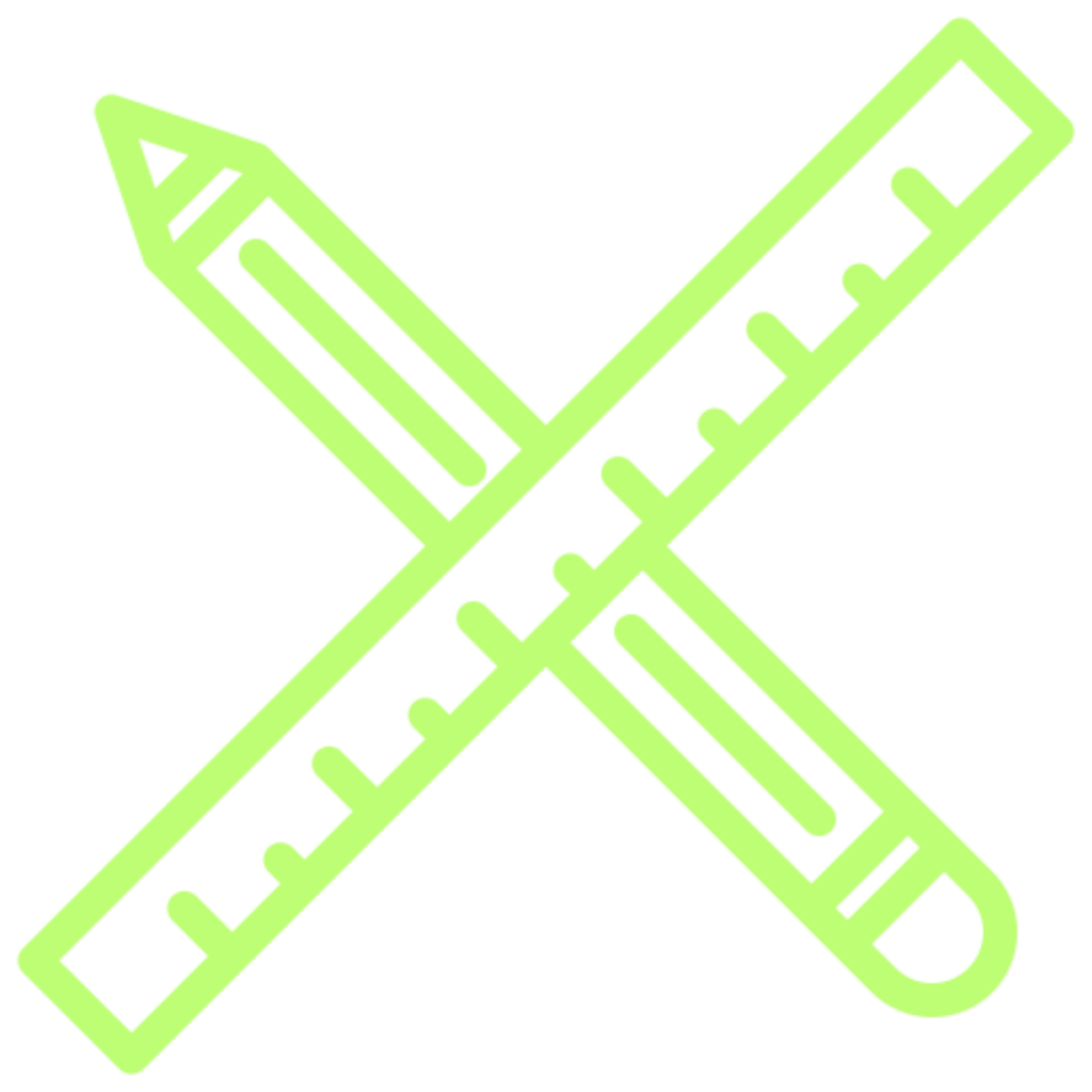 Pencil and ruler crossed, neon green icon.