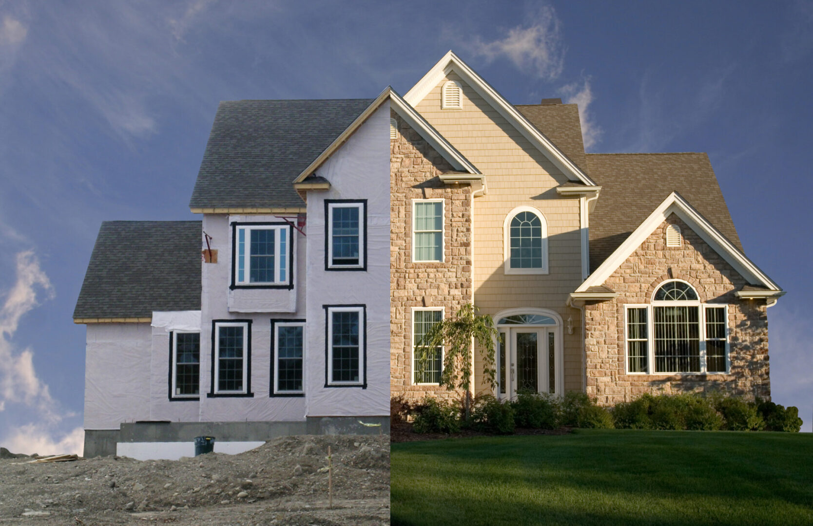 House partially under construction and completed.
