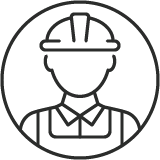 Icon of person wearing hard hat.