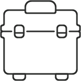 Briefcase icon with black background.